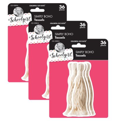 Picture of Carson Dellosa Education Cut-Outs, Schoolgirl Style Simply Boho Tassels, 36 Cut-Outs Per Pack, Set Of 3 Packs