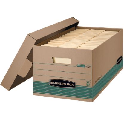 Picture of Bankers Box Stor/File FastFold Standard-Duty Storage Boxes With Lift-Off Lids, Letter Size, 24in x 12in x 10in, 94% Recycled, Kraft/Green, Case Of 12