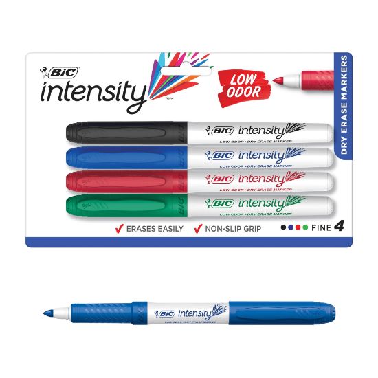 Picture of BIC Intensity Low Odor Dry Erase Markers, Fine Bullet Tip, Assorted Colors, Pack of 4