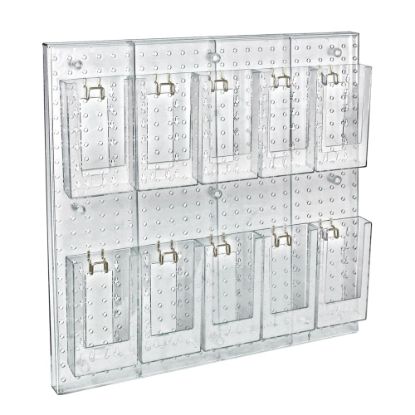 Picture of Azar Displays 10-Pocket Acrylic Tri-Fold Pegboard Wall Brochure Holder, 24inH x 24inW x 7/8inD, Clear