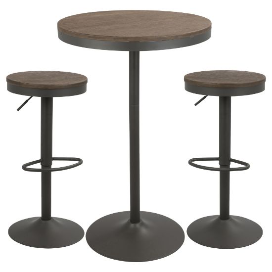 Picture of Lumisource Dakota Industrial Farmhouse Table With 2 Bar Stools, Gray/Brown