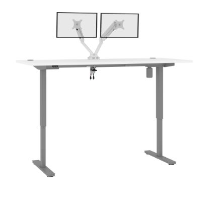 Picture of Bestar Upstand Electric 72inW Standing Desk With Dual Monitor Arm, White