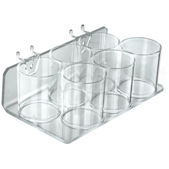 Picture of Azar Displays 6-Cup Acrylic Holders For Pegboards/Slatwalls, 2-3/4inH x 8inW x 5inD, Clear, Pack Of 2 Holders