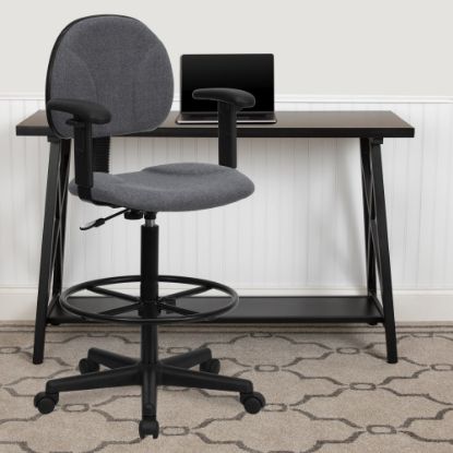 Picture of Flash Furniture Fabric Drafting Chair with Adjustable Arms (Cylinders: 22.5ft"-27ft"H or 26ft"-30.5ft"H), Gray/Black