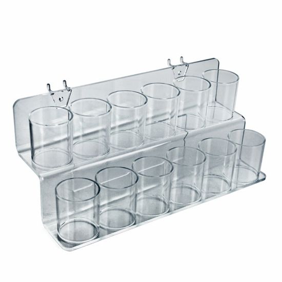 Picture of Azar Displays 2-Tier 12-Cup Acrylic Holder For Pegboards/Slatwalls, 6inH x 13-3/4inW x 6inD, Clear