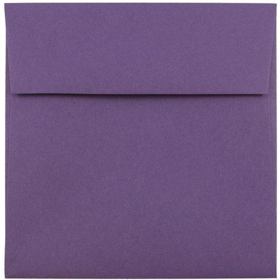 Picture of JAM Paper Color Square Invitation Envelopes, 5 1/2in x 5 1/2in, Gummed Seal, Dark Purple, Pack Of 25