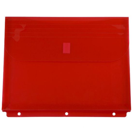 Picture of JAM Paper Plastic 3-Hole Punch Binder Envelopes, Letter Size, 9 3/4in x 13in, Hook & Loop Closure, Red, Pack Of 12