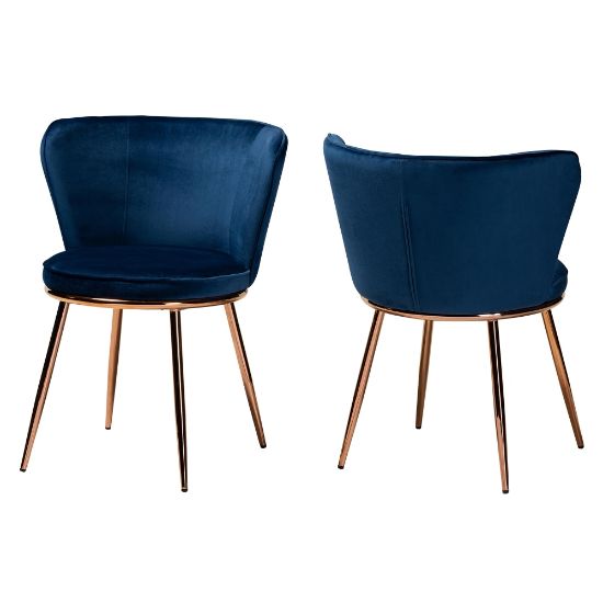 Picture of Baxton Studio Farah Dining Chairs, Navy Blue/Rose Gold, Set Of 2 Chairs