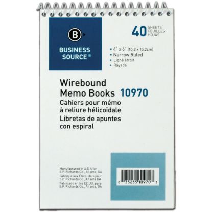 Picture of Business Source Wirebound Memo Books - 40 Sheet(s) - Wire Bound - 4in x 6in Sheet Size - White - White Sheet(s) - 1 Dozen