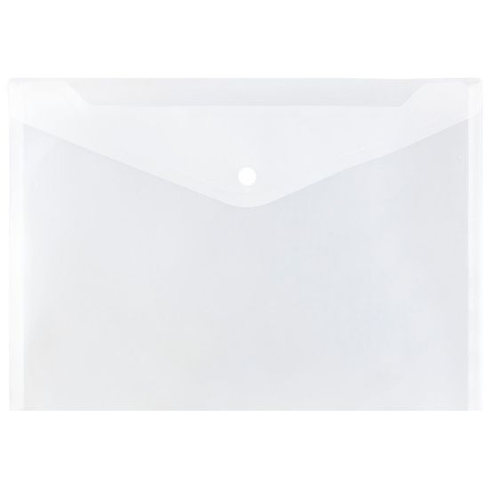 Picture of JAM Paper Booklet Plastic Envelopes, Letter Size, 9 3/4in x 13in, Button-Snap Closure,Clear, Pack Of 12