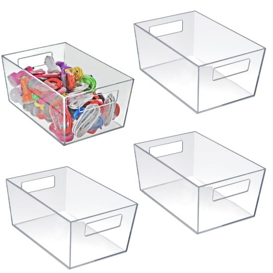 Picture of Azar Displays Tote Bins With Handles, Medium, Clear, Pack Of 4 Bins