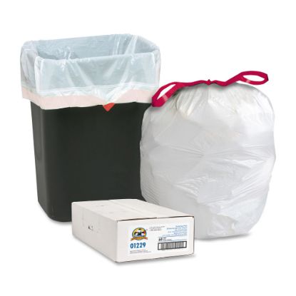 Picture of Genuine Joe Flex Drawstring Trash Liners, 16 Gallon, White, Box Of 60