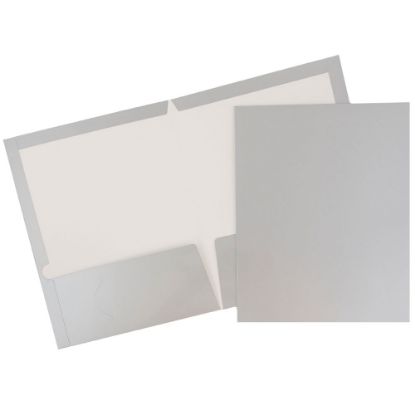 Picture of JAM Paper Glossy 2-Pocket Presentation Folders, Grey, Pack of 6