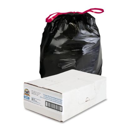 Picture of Genuine Joe Flex Drawstring Trash Liners, 30 Gallon, Black, Box Of 42