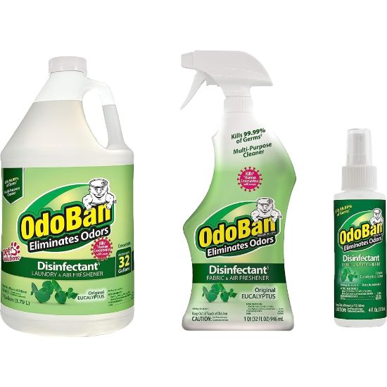 Picture of OdoBan Ready-To-Use Disinfectant And Odor Eliminator, Original Eucalyptus Scent, 4 Oz Travel Spray/32 Oz Spray/1 Gallon Concentrate