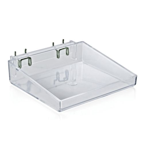 Picture of Azar Displays Open Trays For Pegboard/Slatwall, Metal U-Hooks, Small Size, 2in x 8in x 7in, Clear, Pack Of 2