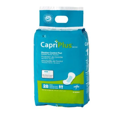 Picture of Medline Capri Plus Bladder Control Pad Incontinent Liners, Regular, 5 1/2in x 10 1/2in, White, Case Of 28