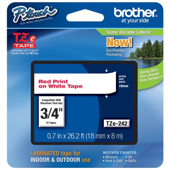 Picture of Brother TZe-242 Red-On-White Tape, 0.75in x 26.2ft