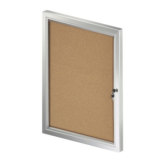 Picture of Azar Displays Enclosed Cork Bulletin Board With Lock And Key, Brown, 29-3/4in x 23in, Silver Aluminum Frame