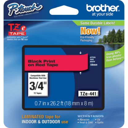 Picture of Brother TZe-441 Black-On-Red Tape, 0.75in x 26.2ft