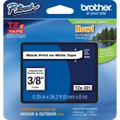 Picture of Brother TZe-221 Black-On-White Tape, 0.38in x 26.2ft