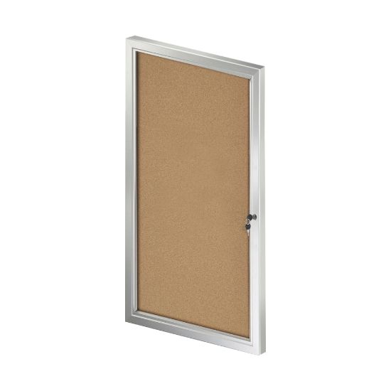 Picture of Azar Displays Enclosed Cork Bulletin Board With Lock And Key, Brown, 42-5/16in x 23in, Silver Aluminum Frame