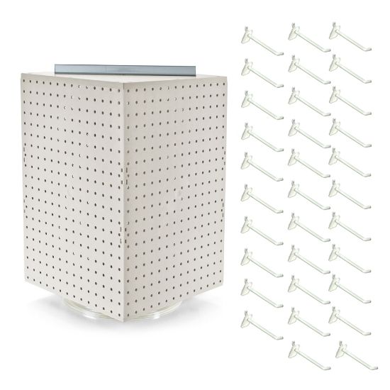 Picture of Azar Displays 4-Sided Revolving Pegboard Display With Hooks, 21inH x 14inW x 14inD, White