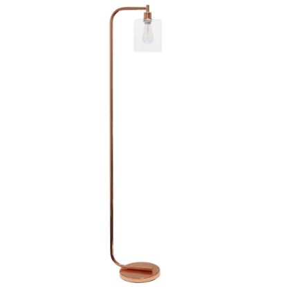 Picture of Simple Designs Antique-Style Industrial Iron Lantern Floor Lamp, 63inH, Clear Shade/Rose Gold Base