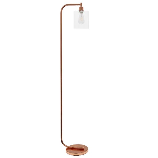 Picture of Simple Designs Antique-Style Industrial Iron Lantern Floor Lamp, 63inH, Clear Shade/Rose Gold Base