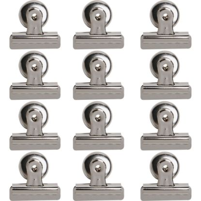 Picture of Business Source Magnetic Grip Clips - No. 2 - 2.3in Width - for Paper - Magnetic Backing, Heavy Duty - 12 / Box - Silver