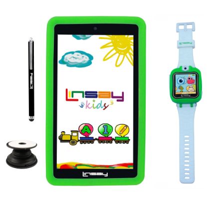 Picture of Linsay F7 Tablet, 7in Screen, 2GB Memory, 64GB Storage, Android 13, Kids Green/Watch