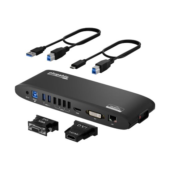 Picture of Plugable USB 3.0 Universal Laptop Docking Station for Windows (Dual Monitor: HDMI and DVI/HDMI/VGA, Gigabit Ethernet, Audio, 6 USB Ports) - Horizontal - for Notebook/Desktop PC - USB 3.0 - 6 x USB Ports