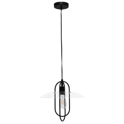 Picture of Lalia Home 1-Light Elongated Metal Hanging Pendant Lamp, 13-1/2inW, Clear Shade/Matte Black Base