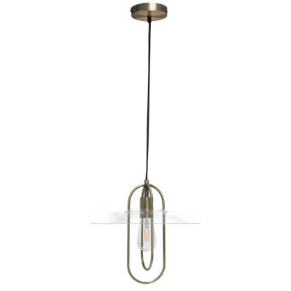 Picture of Lalia Home 1-Light Elongated Metal Hanging Pendant Lamp, 13-1/2inW, Clear Shade/Antique Brass Base