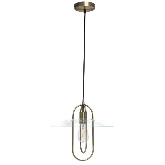 Picture of Lalia Home 1-Light Elongated Metal Hanging Pendant Lamp, 13-1/2inW, Clear Shade/Antique Brass Base