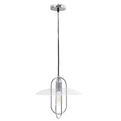 Picture of Lalia Home 1-Light Elongated Metal Hanging Pendant Lamp, 13-1/2inW, Clear Shade/Chrome Base