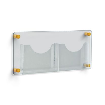 Picture of Azar Displays 2-Pocket Letter-Size Wall Brochure Holder With Stand-Off Caps, 11inH x 23inW x 1-1/2inD, Clear/Gold