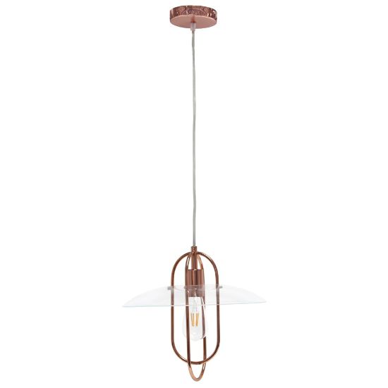 Picture of Lalia Home 1-Light Elongated Metal Hanging Pendant Lamp, 13-1/2inW, Clear Shade/Rose Gold Base