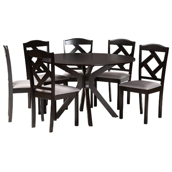 Picture of Baxton Studio Carlin 7-Piece Dining Set, Gray/Dark Brown