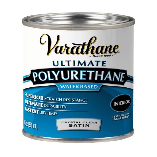 Picture of Varathane Ultimate Water-Based Polyurethane, 8 Oz, Crystal Clear Satin, Pack Of 4 Cans