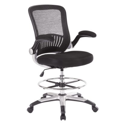 Picture of Office Star Mesh Back Drafting Chair With Mesh Seat, Adjustable Foot Ring And Padded Flip Arms, Black/Silver