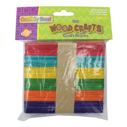 Picture of Creativity Street Wood Craft Sticks, 4-1/2in x 3/8in, Assorted Bright Colors, 150 Sticks Per Pack, Case Of 12 Packs