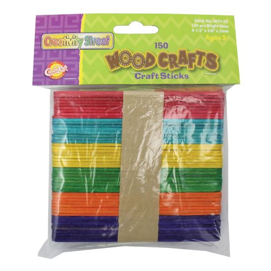 Picture of Creativity Street Wood Craft Sticks, 4-1/2in x 3/8in, Assorted Bright Colors, 150 Sticks Per Pack, Case Of 12 Packs