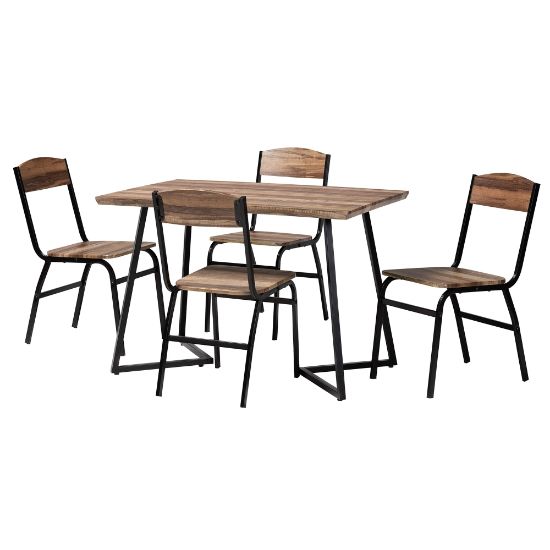 Picture of Baxton Studio Roana Wood And Metal 5-Piece Dining Set, Walnut Brown/Black