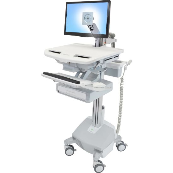 Picture of Ergotron StyleView Cart with LCD Arm, LiFe Powered, 1 Drawer - 1 Drawer - 33 lb Capacity - 4 Casters - Aluminum, Plastic, Zinc Plated Steel - White, Gray, Polished Aluminum