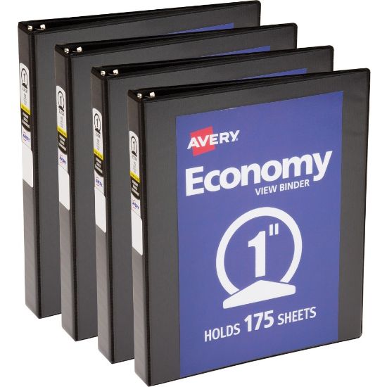 Picture of Avery Economy View Binder, 1in Ring, 8 1/2in x 11in, Black, Pack Of 4