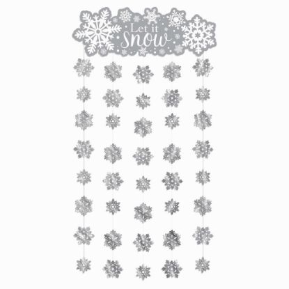 Picture of Amscan Christmas Winter Doorway Curtains, 77in x 39in, Silver, Pack Of 2 Doorway Curtains