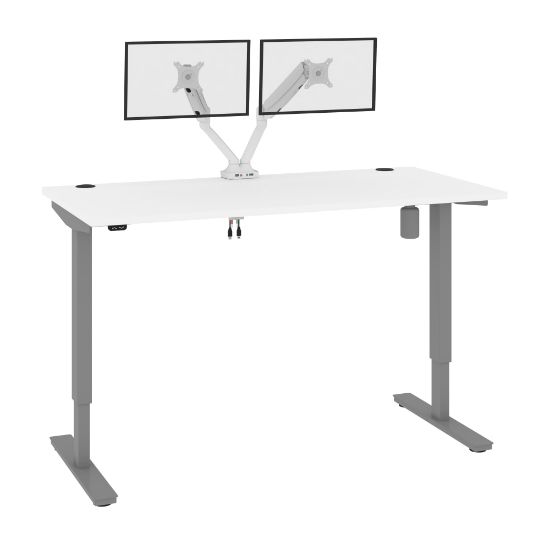 Picture of Bestar Upstand Electric 60inW Standing Desk With Dual Monitor Arm, White