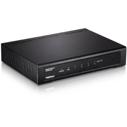 Picture of TRENDnet TEG-S51SFP, 5-Port Gigabit Compact Metal Desktop Switch with Gigabit SFP Slot, Fanless Design, Wall Mountable - 5-Port Gigabit Switch with SFP Slot