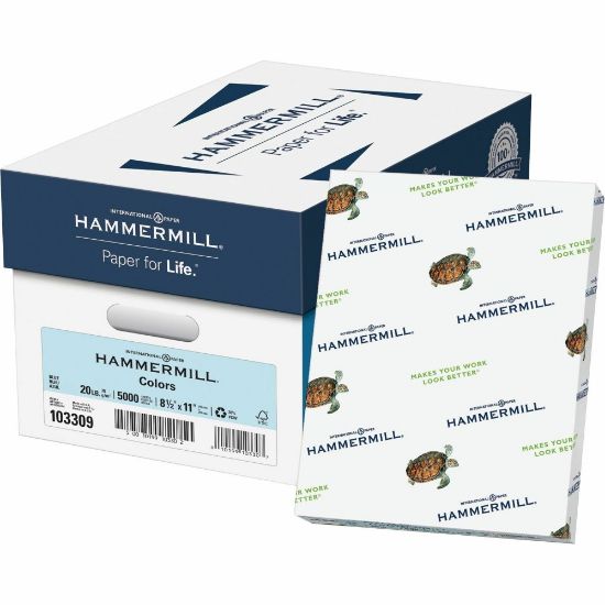 Picture of Hammermill Fore Super-Premium Color Copy Paper, 1 Ream, Blue, Letter (8.5in x 11in), 500 Sheets Per Ream, 20 Lb, 30% Recycled